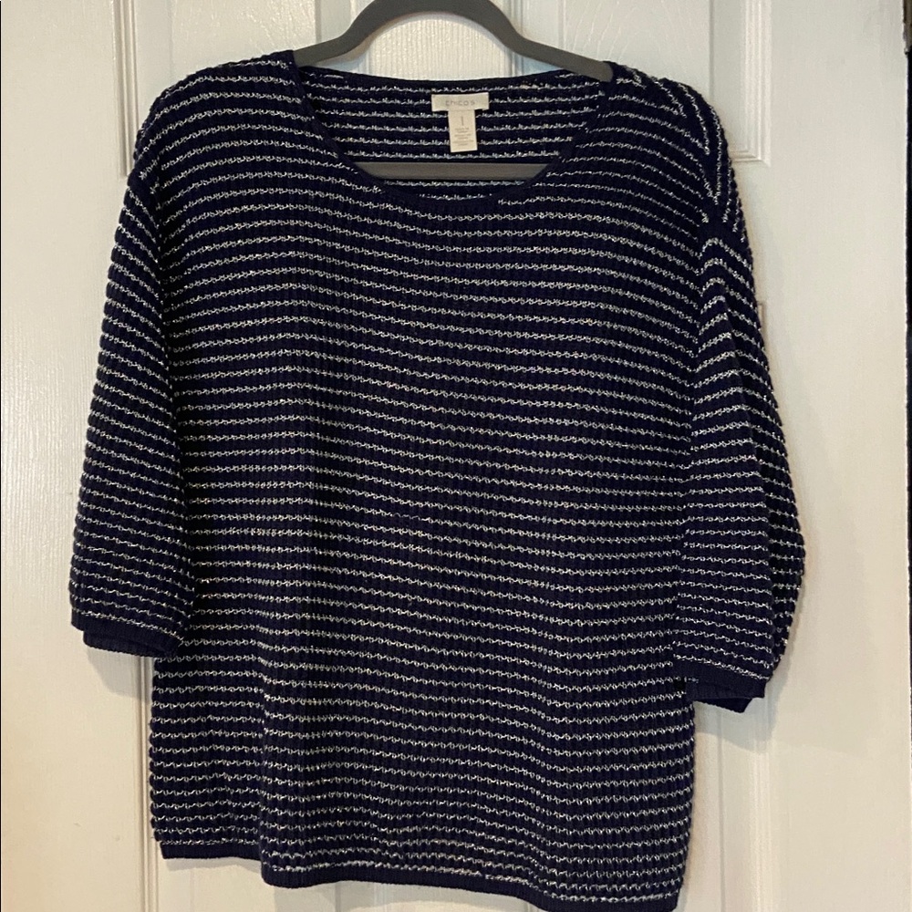Chico's Dark Blue and White Knit Top Size 1
